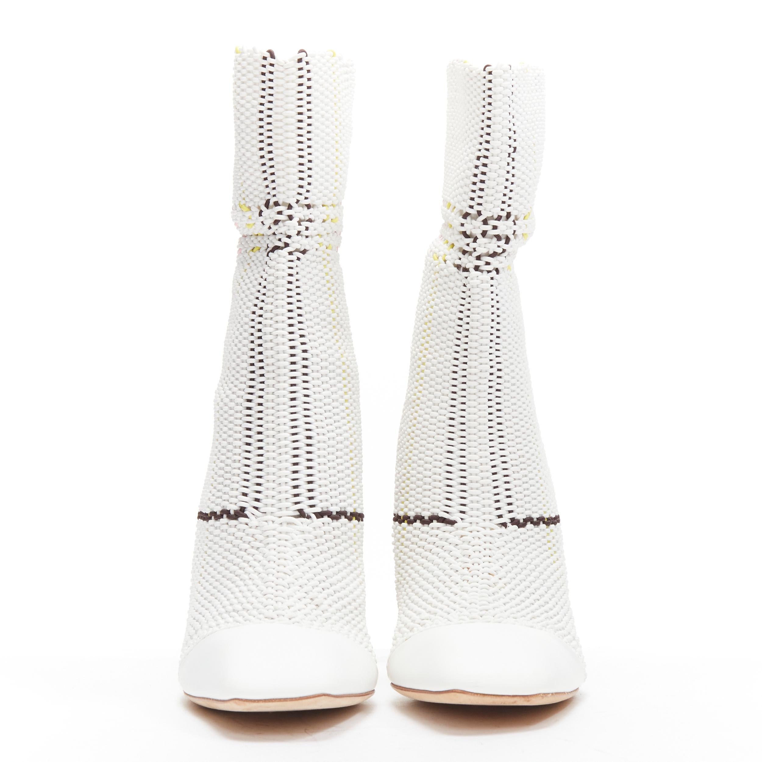 Gray CHRISTIAN DIOR Raf Simons 2015 Runway white woven leather heeled boots EU36 For Sale
