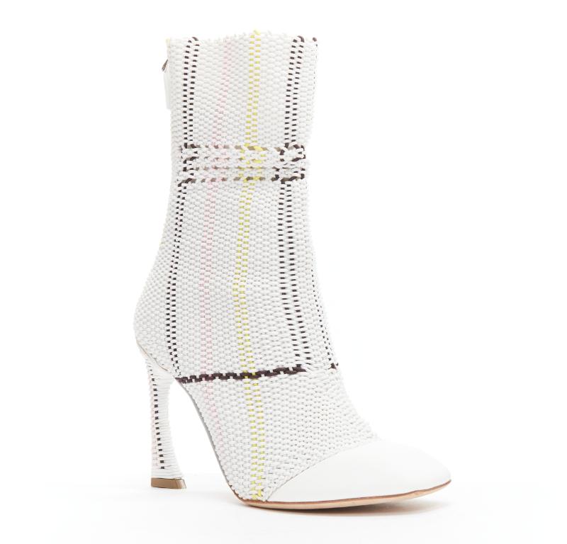 CHRISTIAN DIOR Raf Simons 2015 Runway white woven leather heeled boots EU36 In Good Condition In Hong Kong, NT