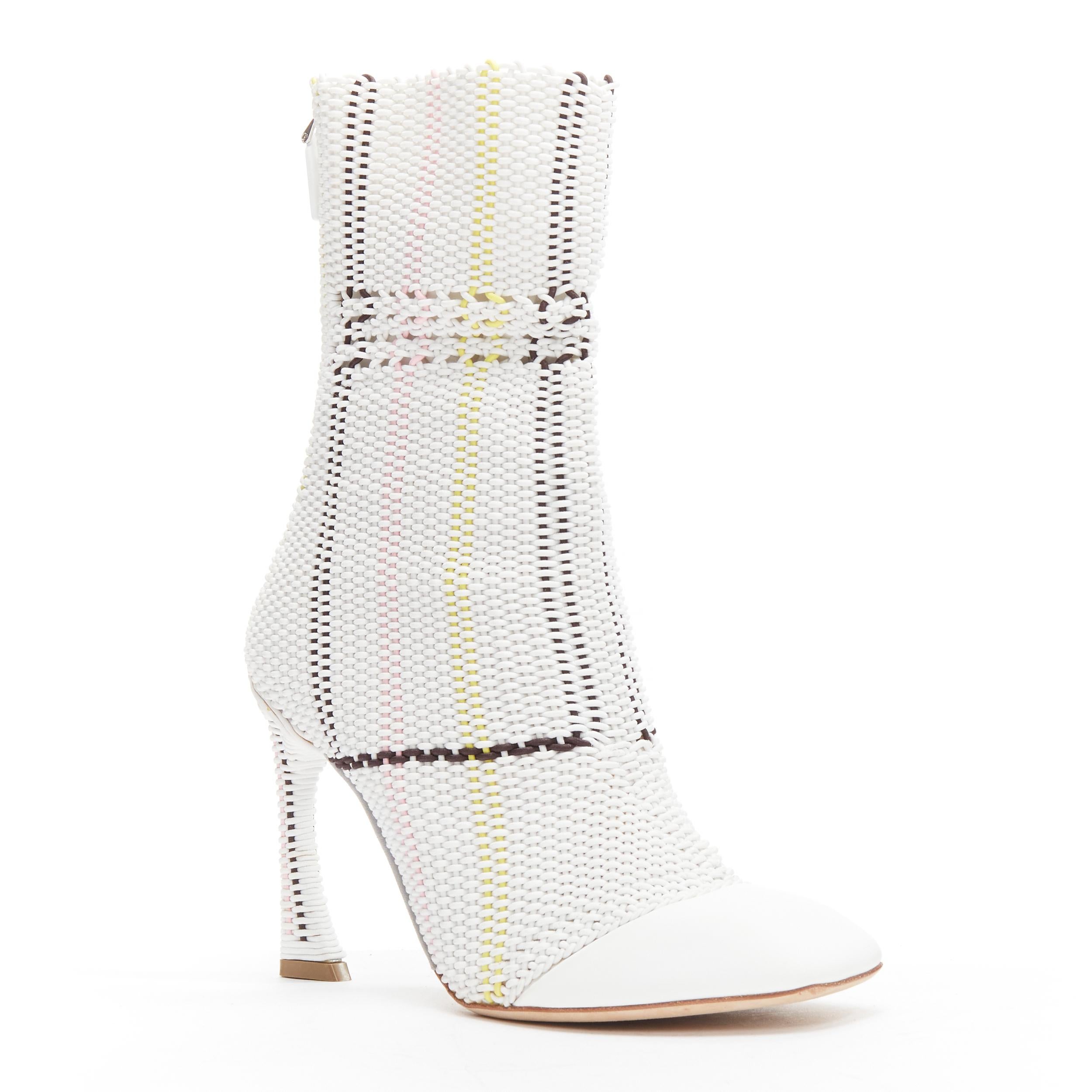 Gray CHRISTIAN DIOR Raf Simons 2015 Runway white woven leather heeled boots EU36