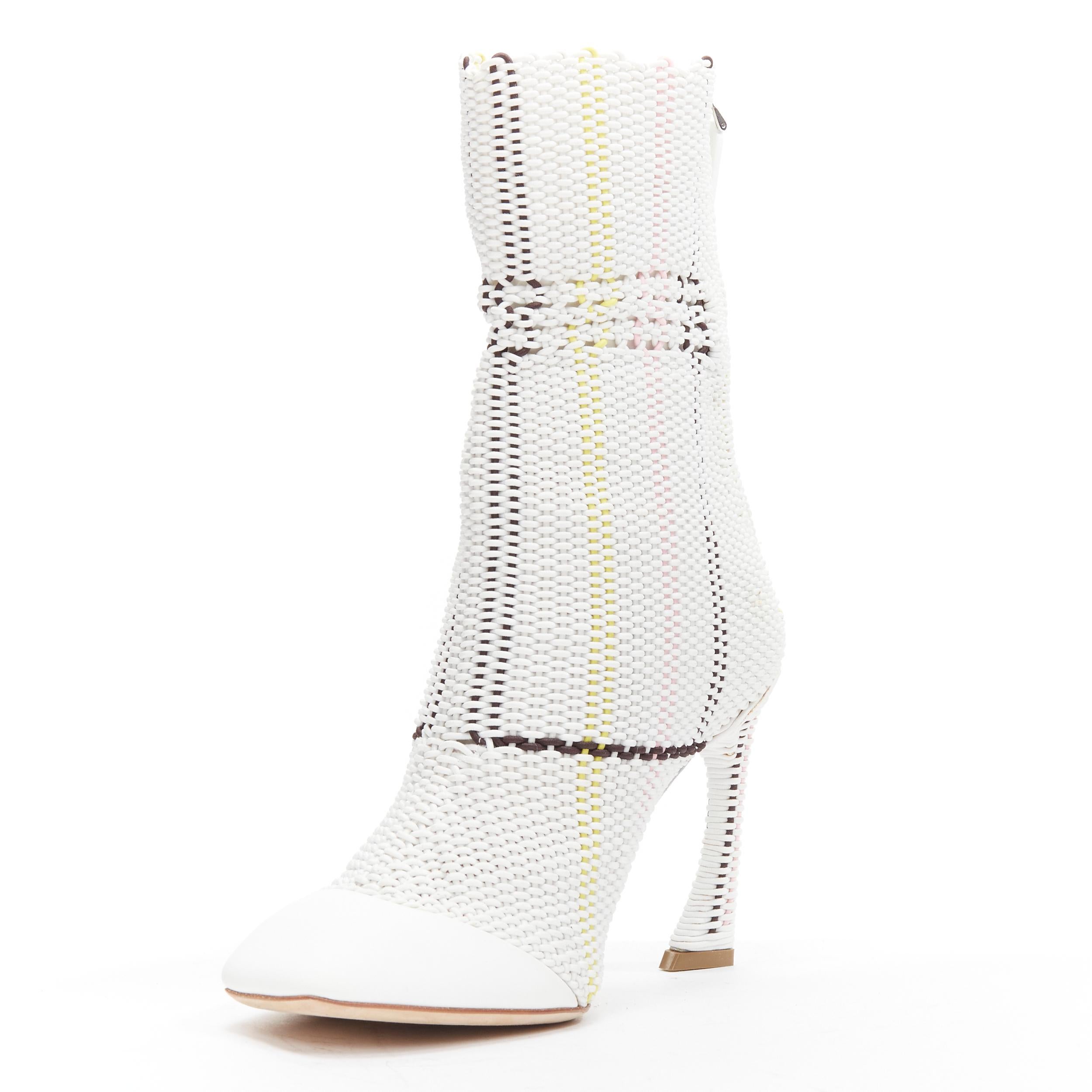 CHRISTIAN DIOR Raf Simons 2015 Runway white woven leather heeled boots EU36 In Good Condition For Sale In Hong Kong, NT