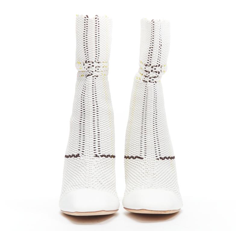 Women's CHRISTIAN DIOR Raf Simons 2015 Runway white woven leather heeled boots EU36