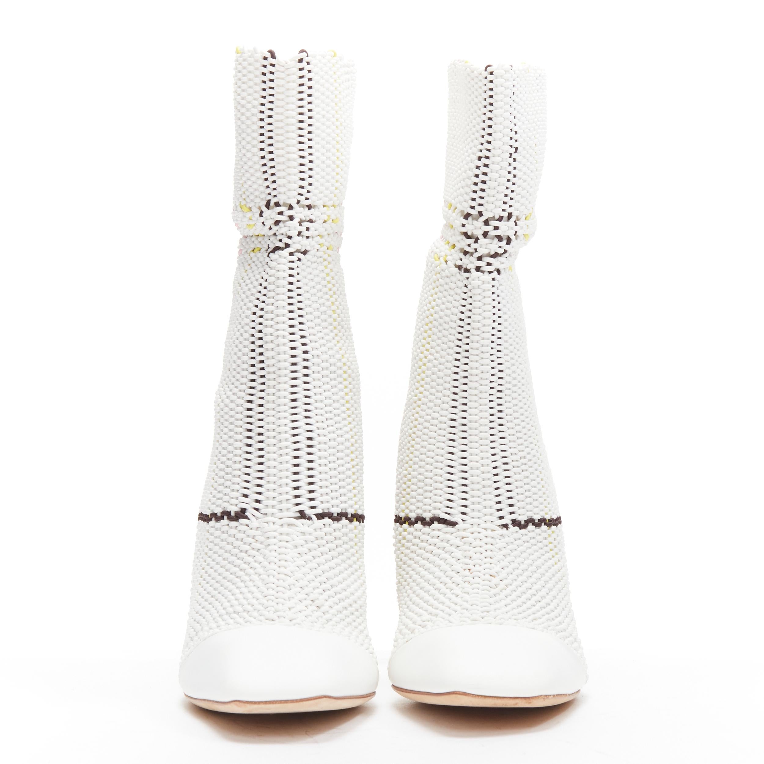 CHRISTIAN DIOR Raf Simons 2015 Runway white woven leather heeled boots EU36 In Good Condition In Hong Kong, NT