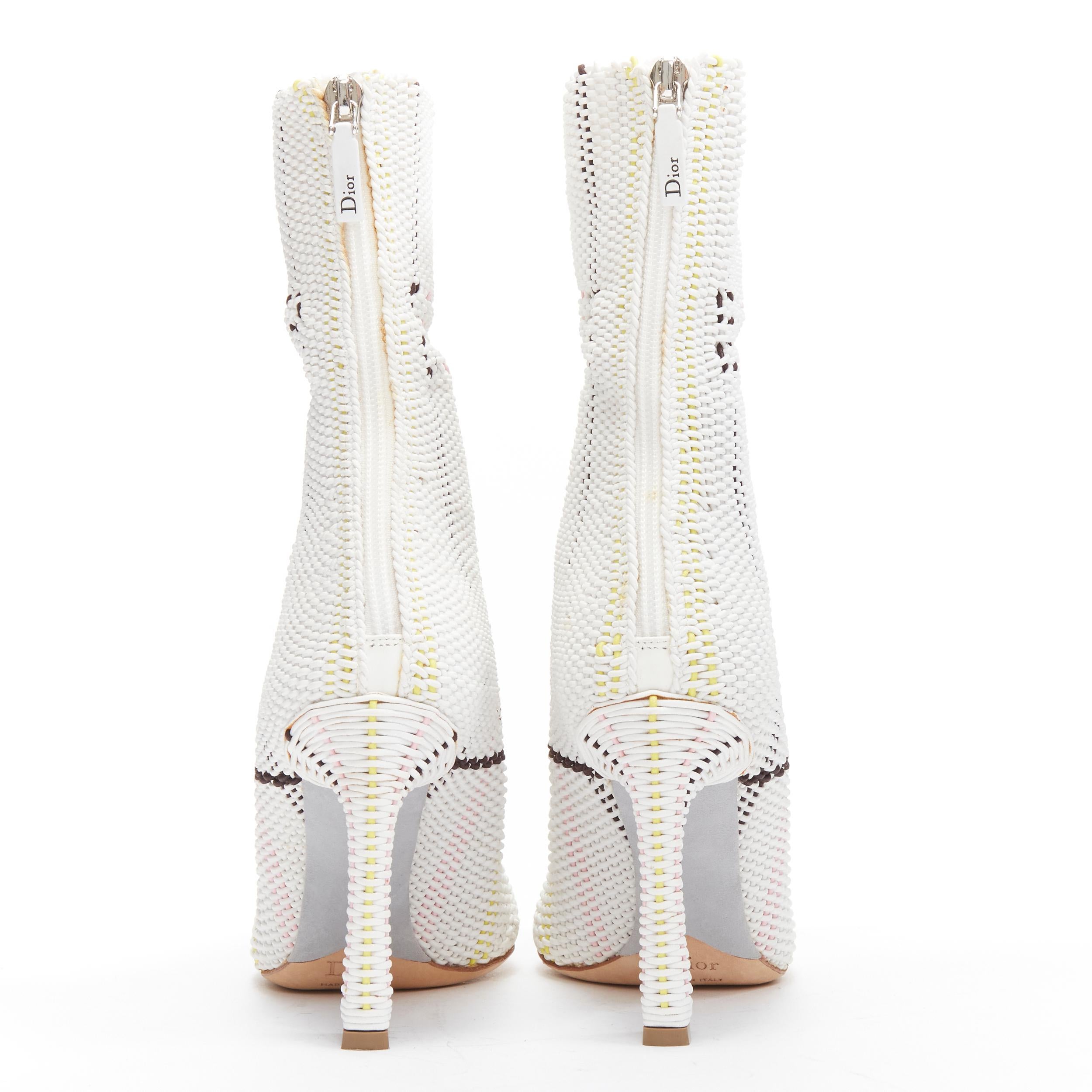 Women's CHRISTIAN DIOR Raf Simons 2015 Runway white woven leather heeled boots EU36 For Sale
