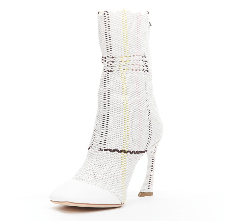 CHRISTIAN DIOR Raf Simons 2015 Runway white woven leather heeled boots EU36 1