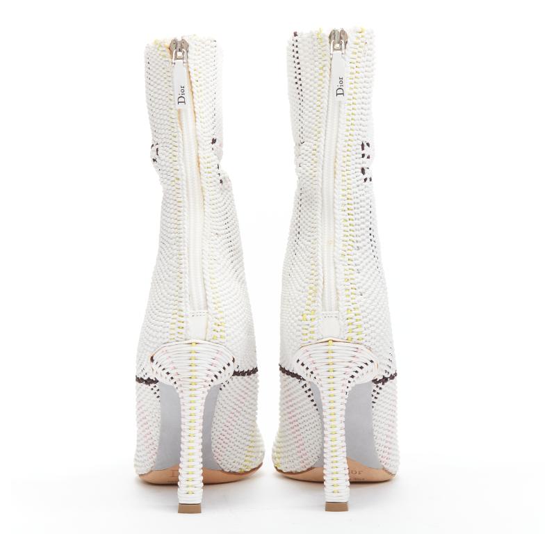 CHRISTIAN DIOR Raf Simons 2015 Runway white woven leather heeled boots EU36 2