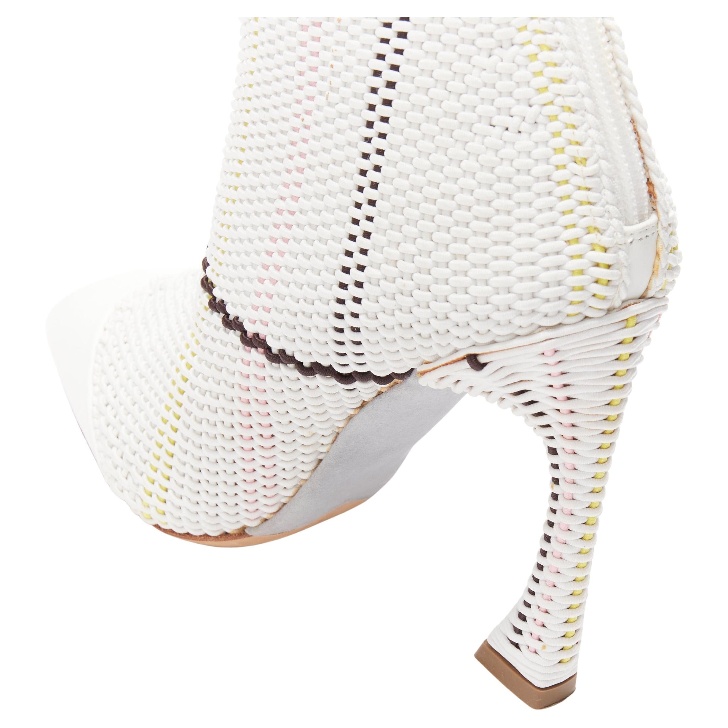 CHRISTIAN DIOR Raf Simons 2015 Runway white woven leather heeled boots EU36 For Sale
