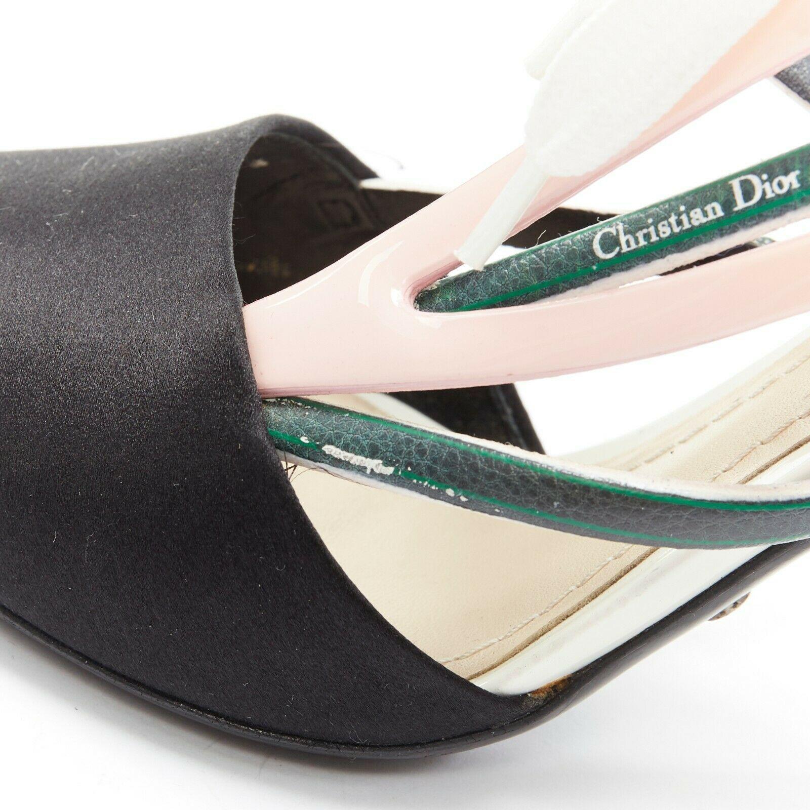 CHRISTIAN DIOR RAF SIMONS black dorsay toe green pink lace ribbon heels EU36 4