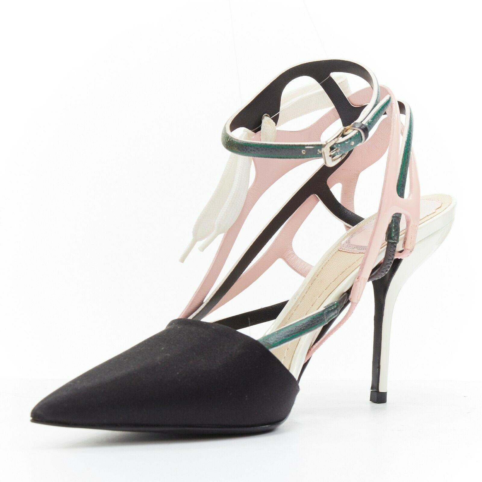 CHRISTIAN DIOR RAF SIMONS tacones negros de punta dorsay verde rosa de encaje EU36 en Bueno Estado en Hong Kong, NT