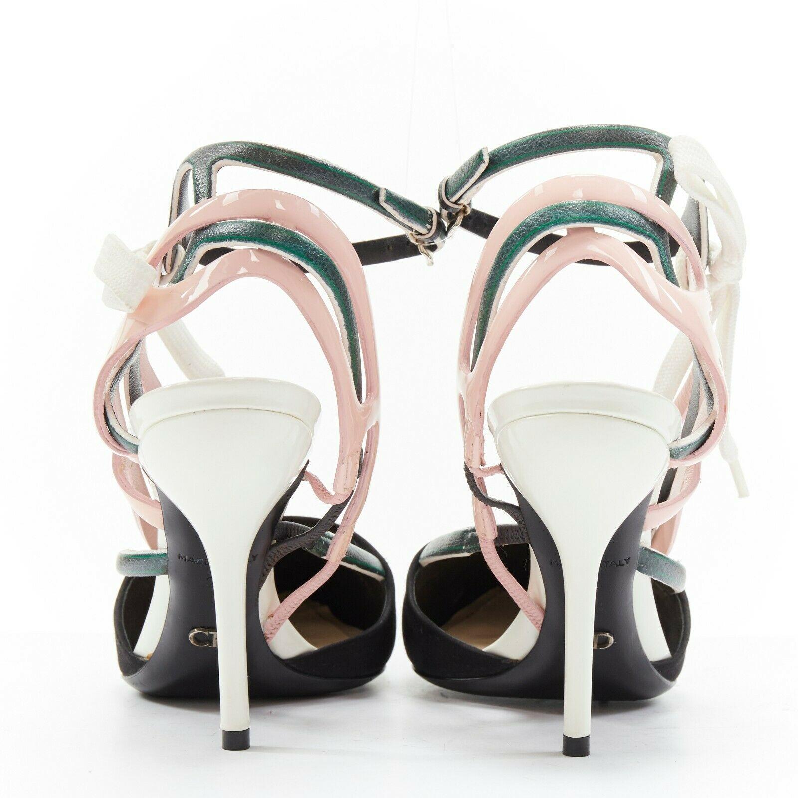 De las mujeres CHRISTIAN DIOR RAF SIMONS tacones negros de punta dorsay verde rosa de encaje EU36