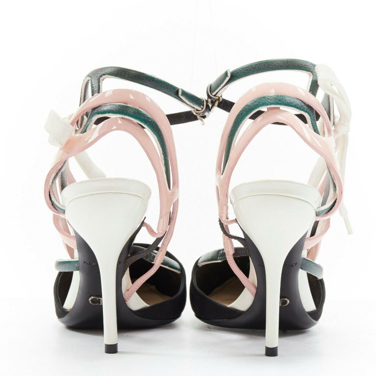 CHRISTIAN DIOR RAF SIMONS black dorsay toe green pink lace ribbon heels