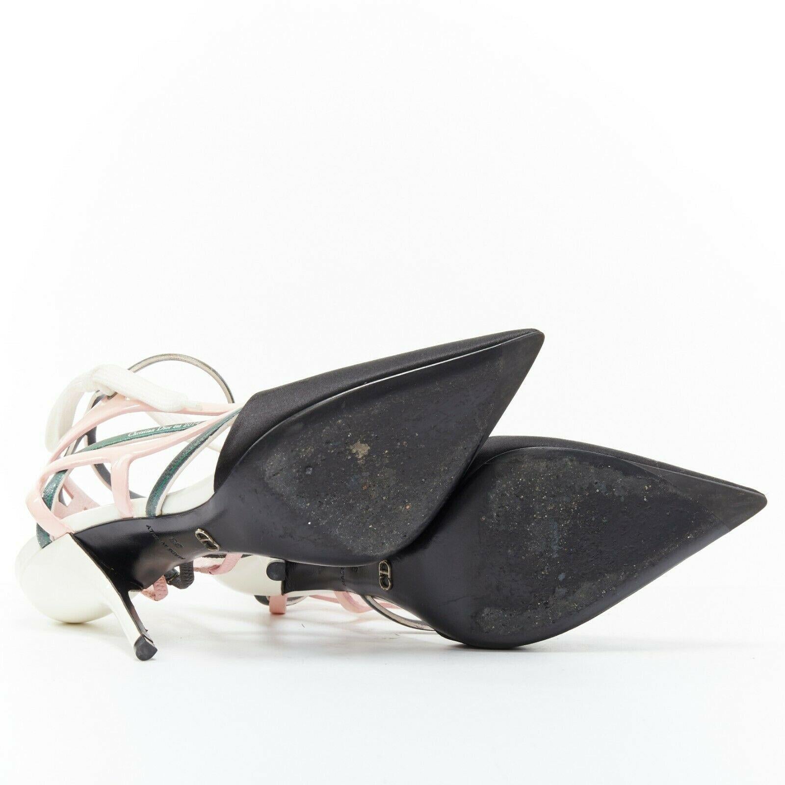 CHRISTIAN DIOR RAF SIMONS tacones negros de punta dorsay verde rosa de encaje EU36 1