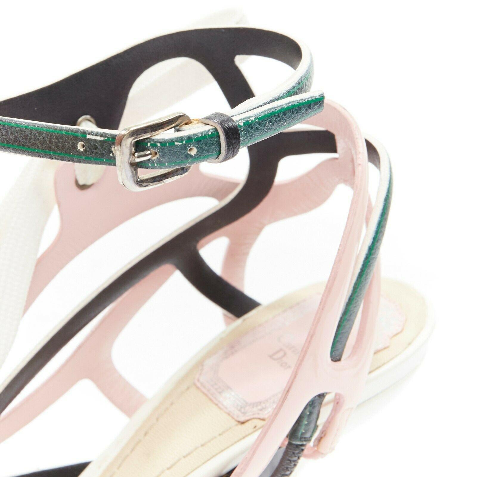 CHRISTIAN DIOR RAF SIMONS tacones negros de punta dorsay verde rosa de encaje EU36 3