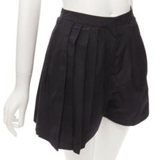 CHRISTIAN DIOR Raf Simons black silk asymmetrical pleated flared shorts FR34 XS