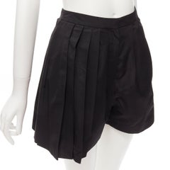 CHRISTIAN DIOR Raf Simons black silk asymmetrical pleated flared shorts FR34 XS