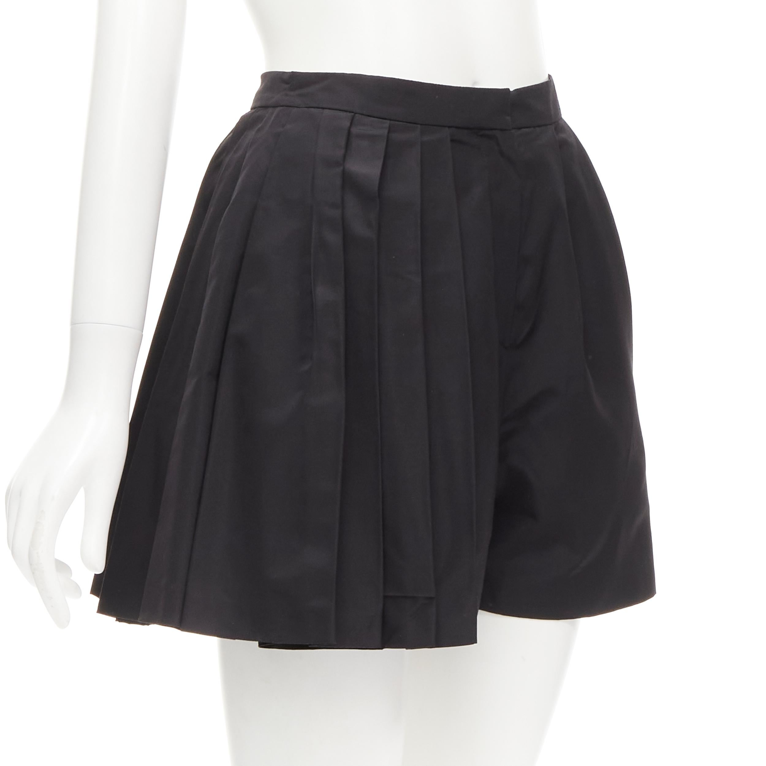 CHRISTIAN DIOR Raf Simons black silk asymmetrical pleated flared shorts FR34 XS In Excellent Condition For Sale In Hong Kong, NT