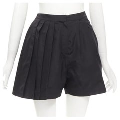 CHRISTIAN DIOR Raf Simons black silk asymmetrical pleated flared shorts FR34 XS