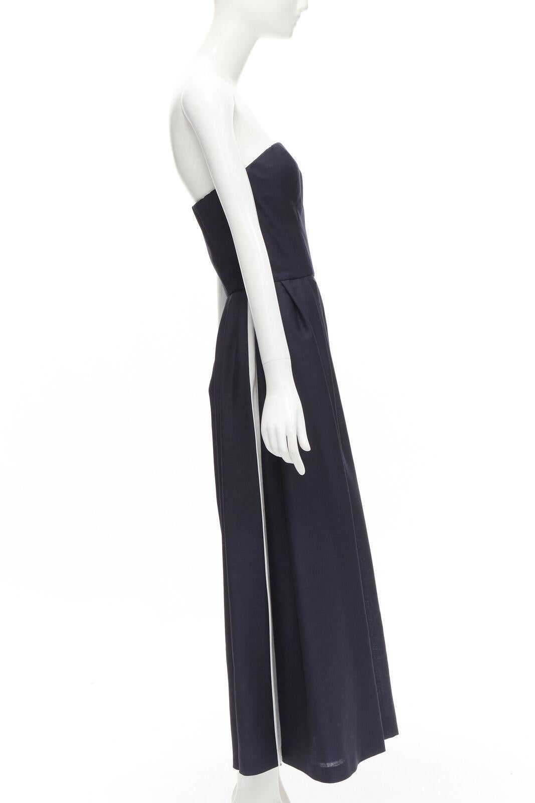 Women's CHRISTIAN DIOR Raf Simons navy asymmetrical leg strapless corset jumpsuit FR36 S For Sale
