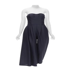CHRISTIAN DIOR Raf Simons bleu marine jambe asymétrique combinaison corset sans bretelles FR36 S
