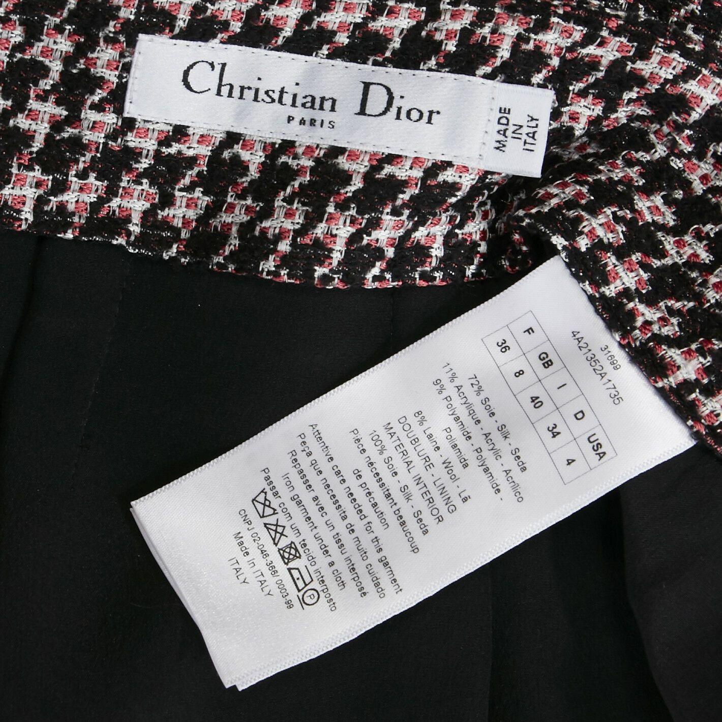 Women's CHRISTIAN DIOR RAF SIMONS pink black houndstooth tweed flared skirt FR36 27