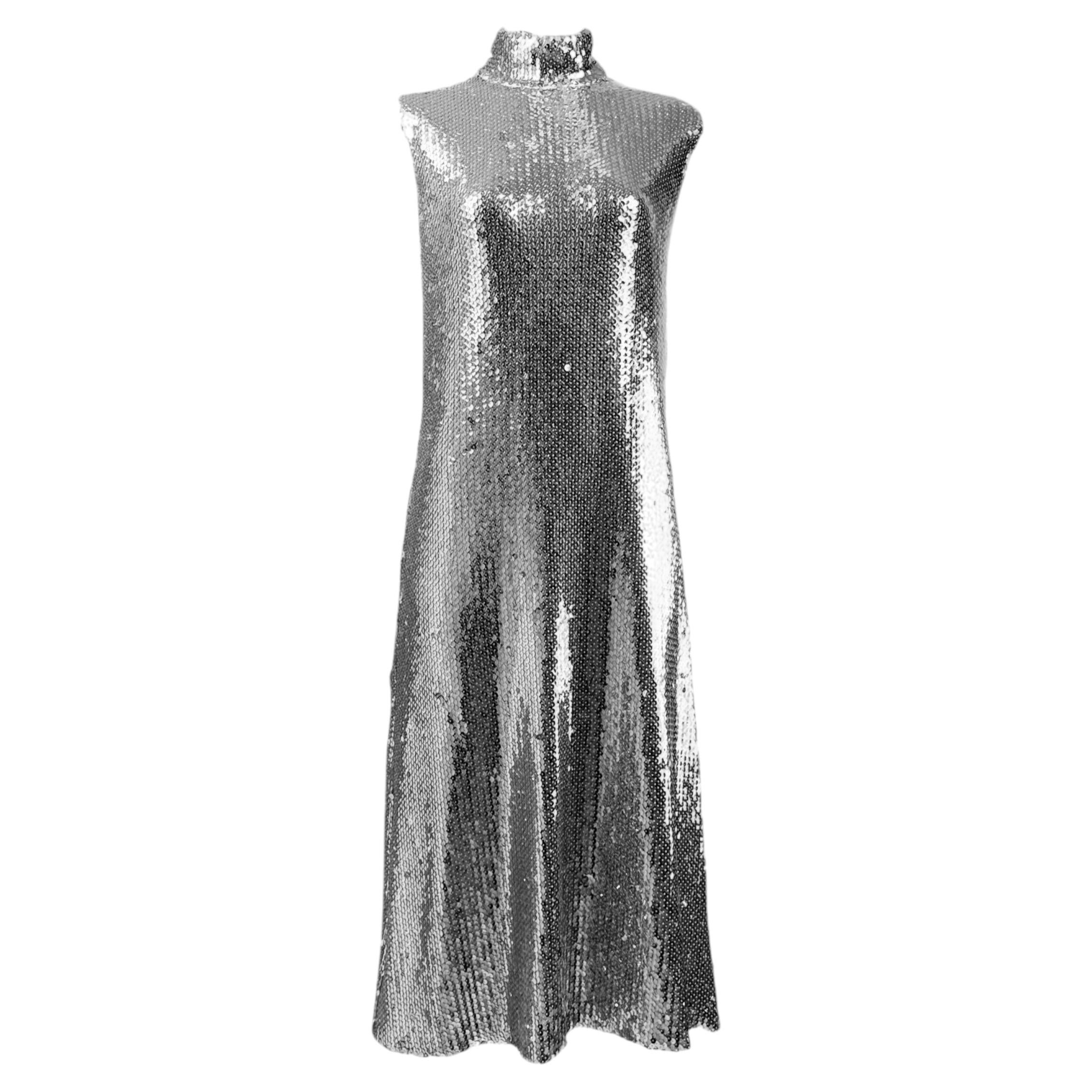 Christian Dior Raf Simons Prefall 2015 Silbernes Kleid mit Pailletten im Angebot