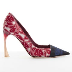 CHRISTIAN DIOR RAF SIMONS red blue floral brocade curved lucite heel pump EU36.5