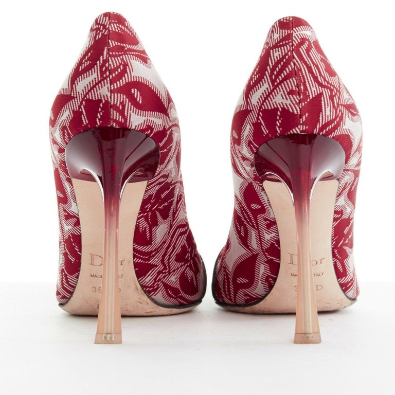 CHRISTIAN DIOR RAF SIMONS red blue floral brocade curved lucite heel