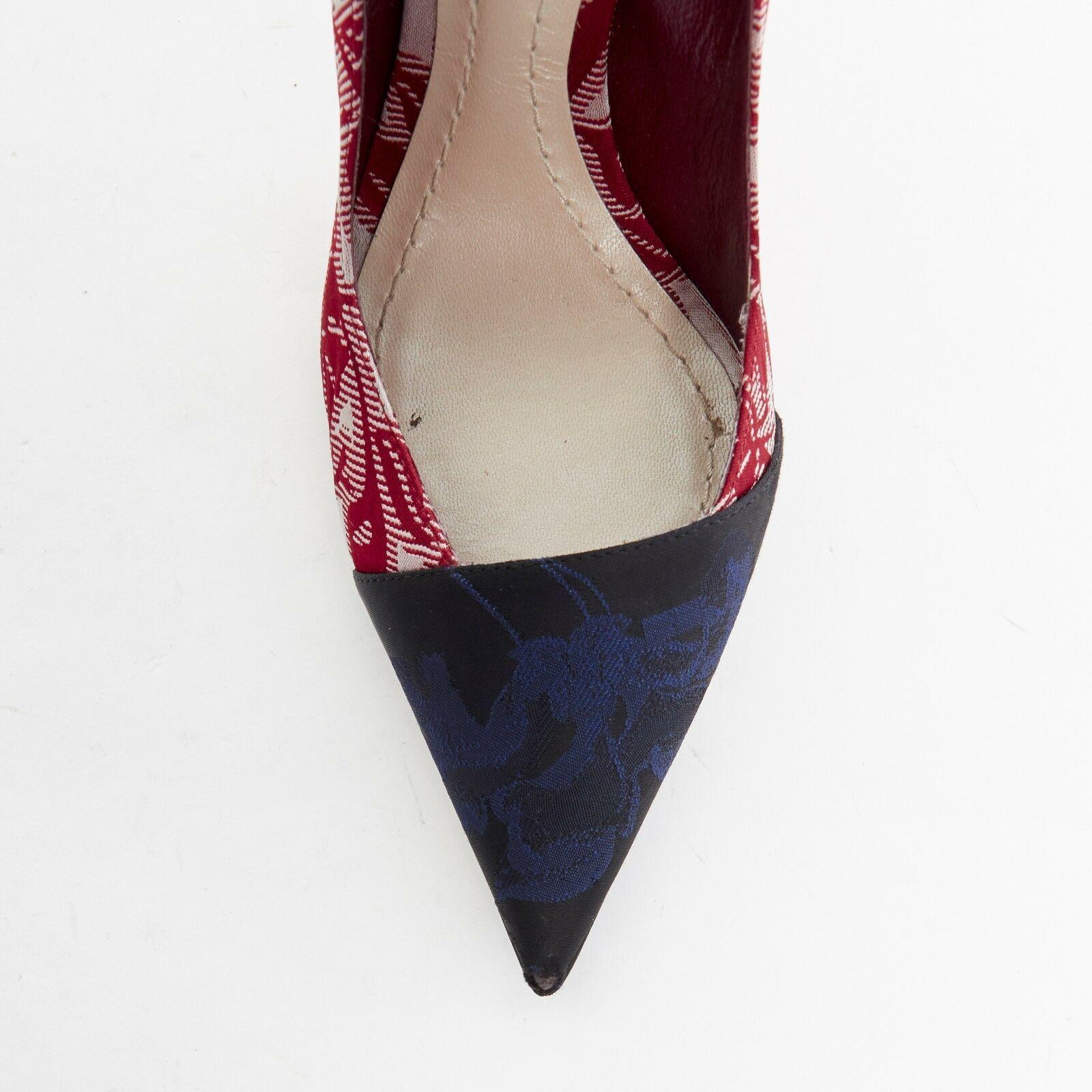 CHRISTIAN DIOR RAF SIMONS red blue floral brocade curved lucite heel pump EU36.5 In Good Condition In Hong Kong, NT