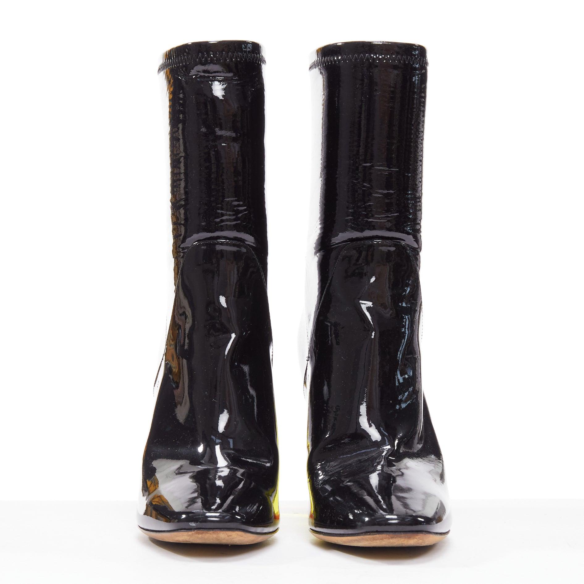 Black CHRISTIAN DIOR Raf Simons Runway black patent yellow lucite boots EU36
