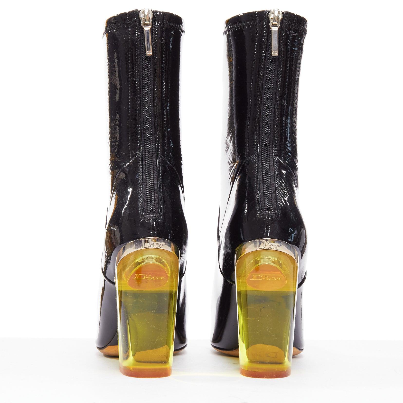 Women's CHRISTIAN DIOR Raf Simons Runway black patent yellow lucite boots EU36