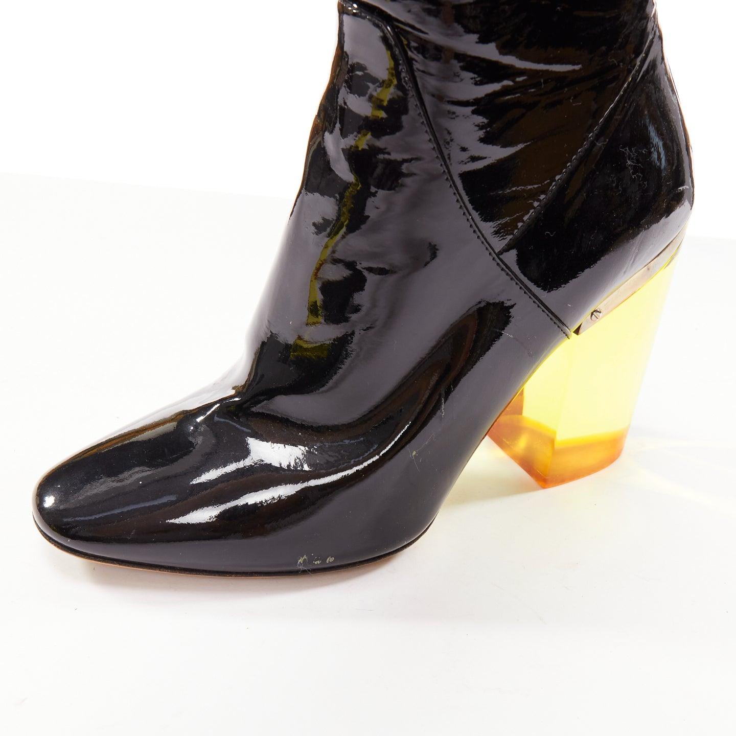 CHRISTIAN DIOR Raf Simons Runway black patent yellow lucite boots EU36 2