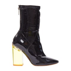 CHRISTIAN DIOR Raf Simons Runway black patent yellow lucite boots EU36