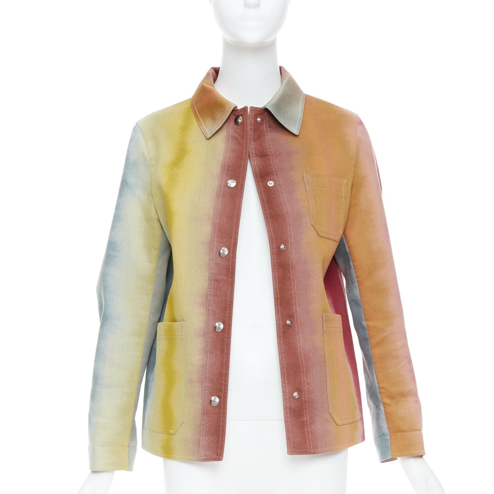 Beige CHRISTIAN DIOR rainbow dye monogram lined trucker coat FR36 S