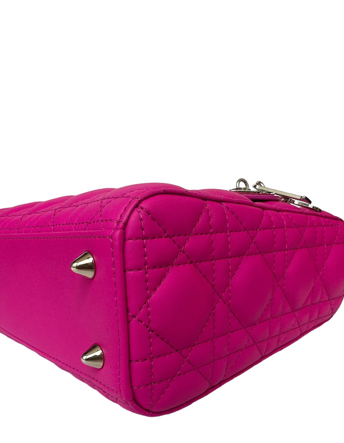 Christian Dior Rani Pink Leather Cannage Quilted My ABCDior Small Lady Dior Bag In Excellent Condition For Sale In New York, NY