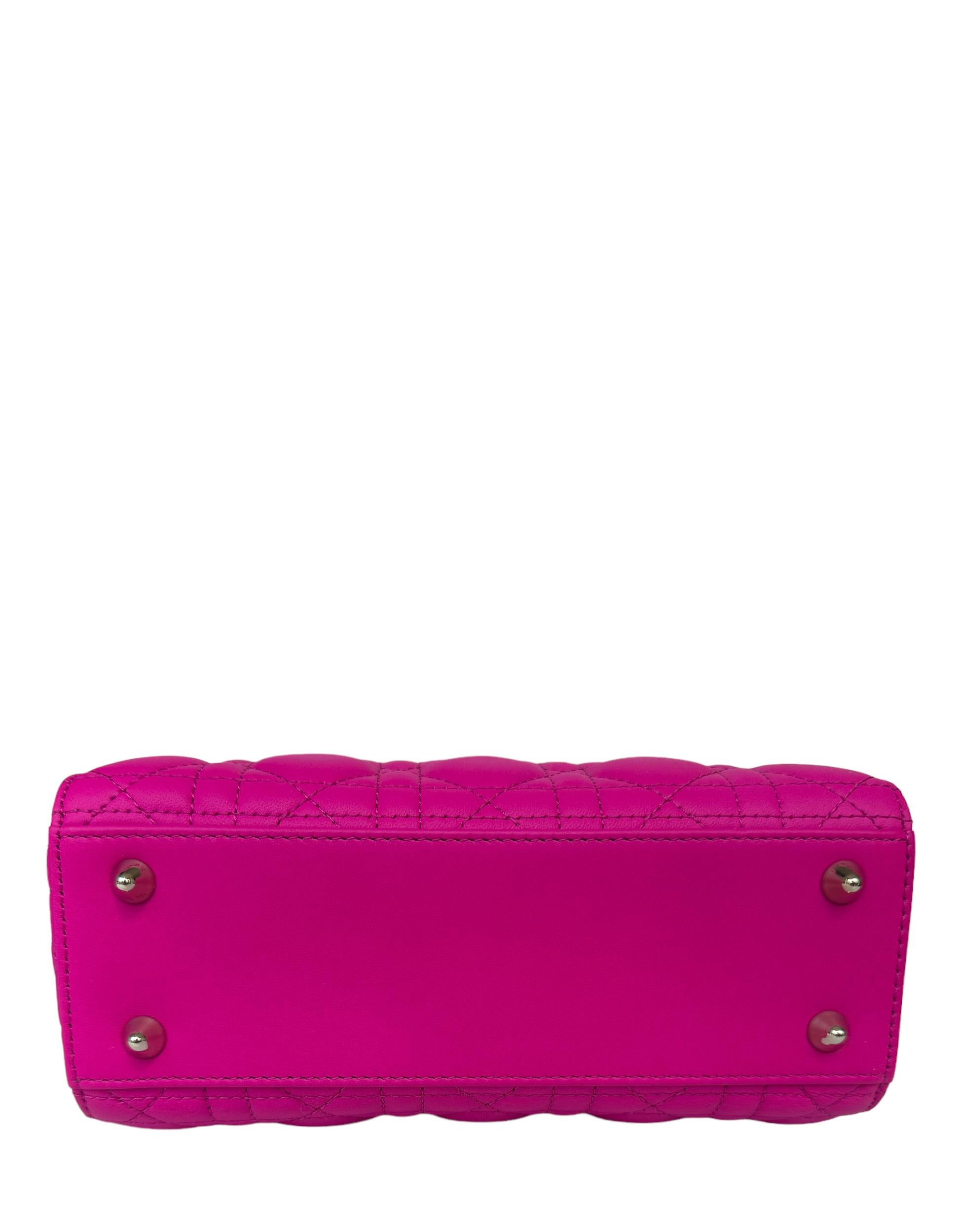 Christian Dior Rani Pink Leather Cannage Quilted My ABCDior Small Lady Dior Bag For Sale 2