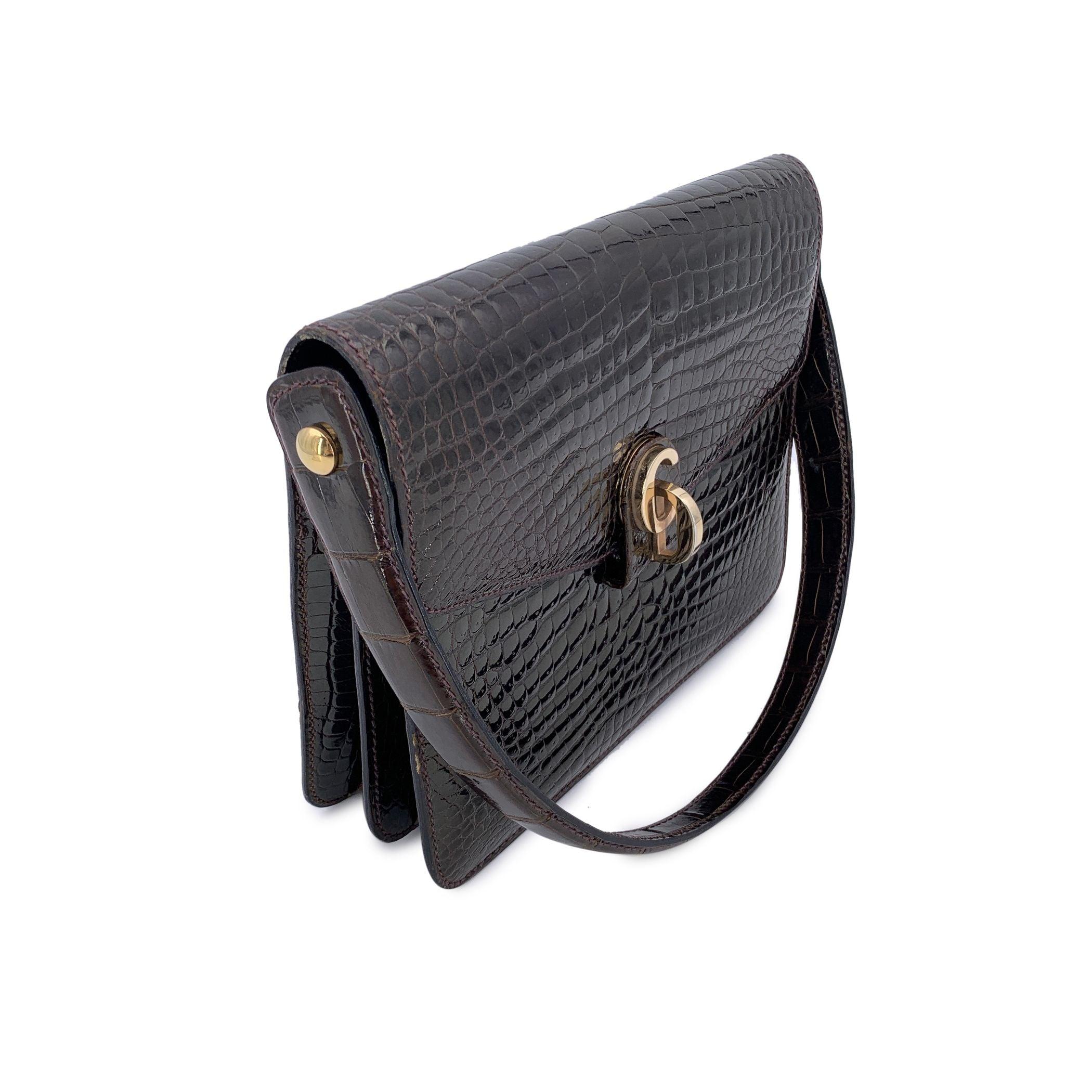 Black Christian Dior Rare Vintage Brown Leather Handbag with CD closure For Sale