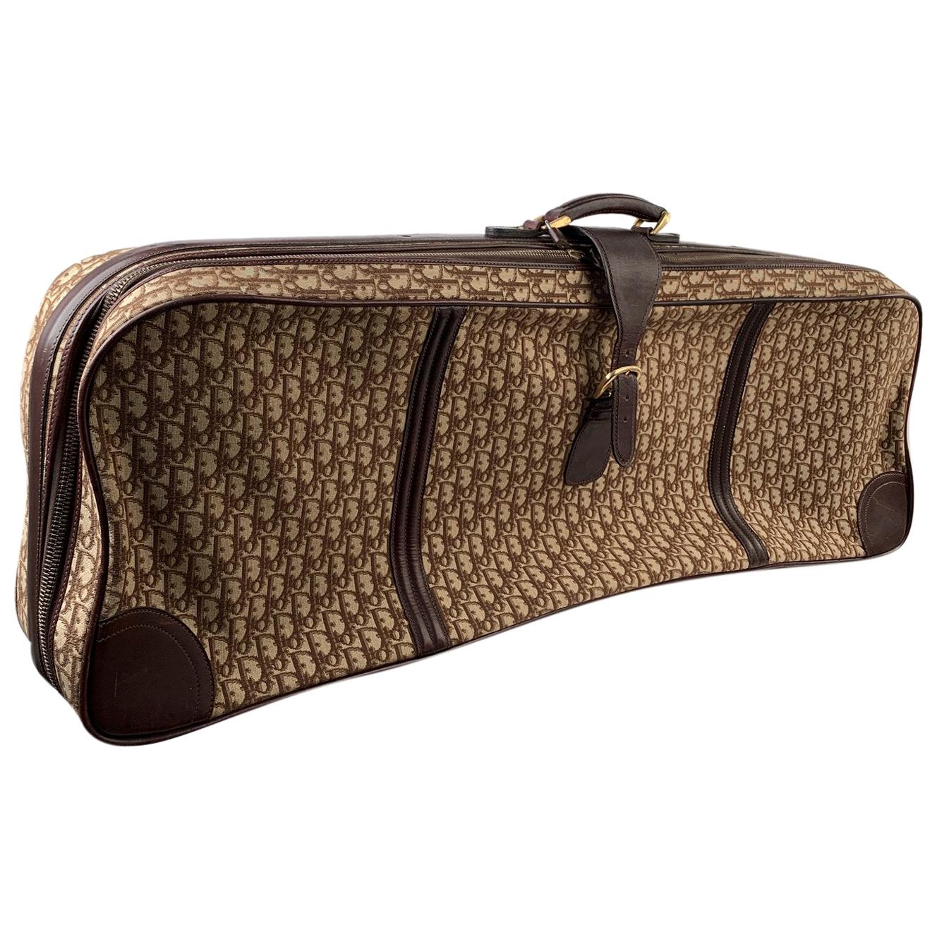 Christian Dior Rare Vintage Brown Logo Canvas Oblong Suitcase