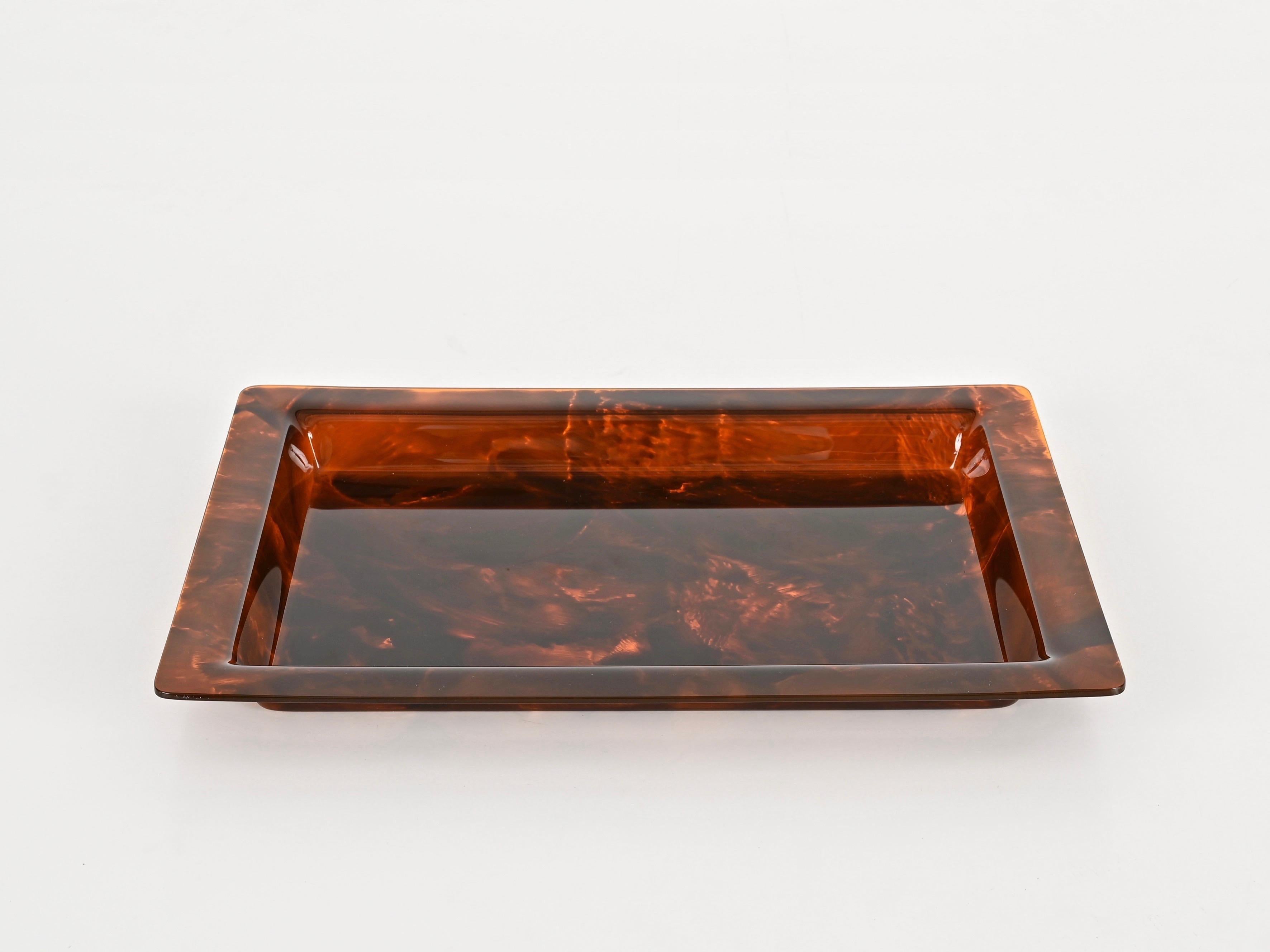 Italiano Christian Dior Vassoio rettangolare in lucite effetto tartaruga, Italia anni '70 in vendita