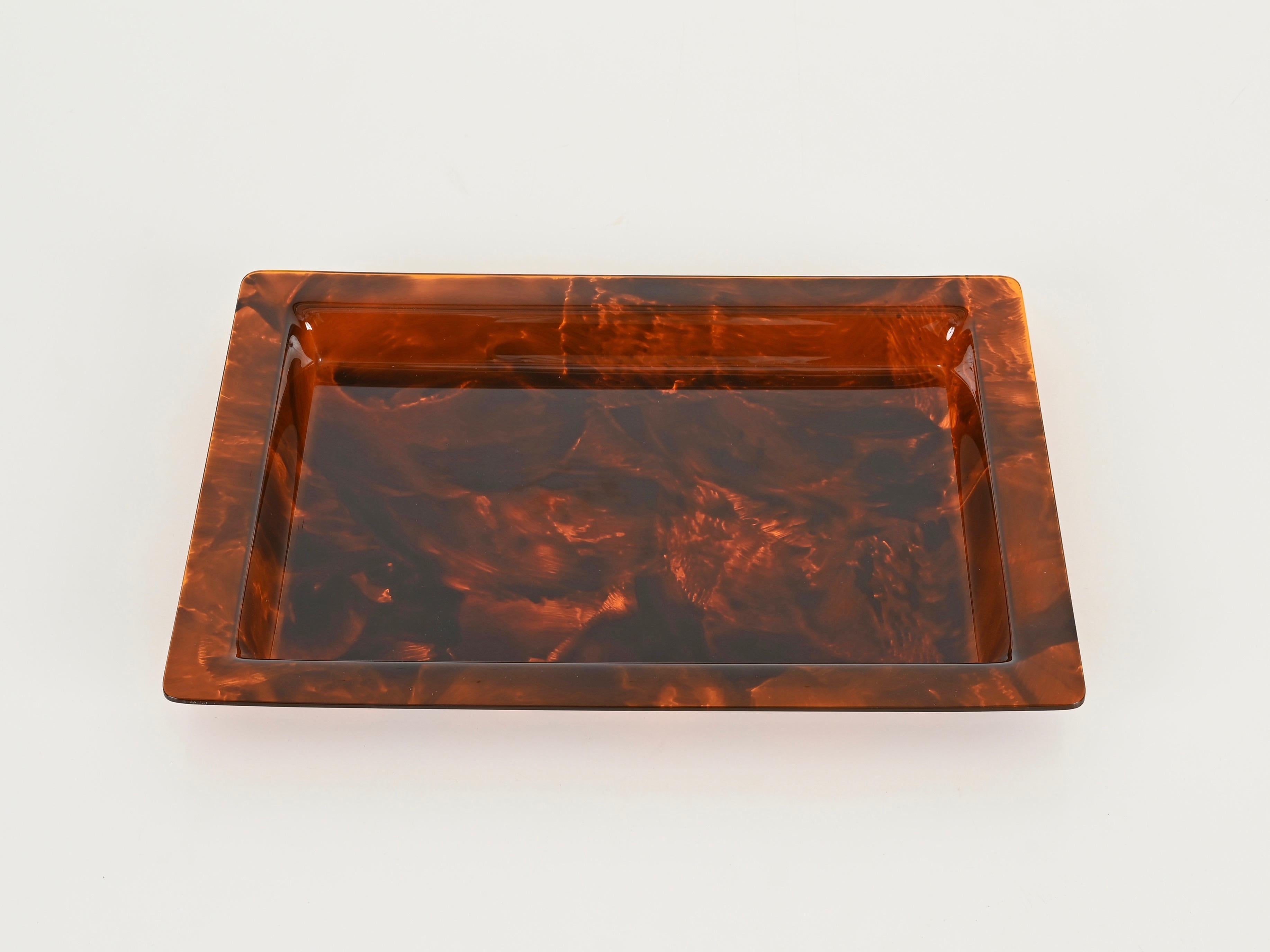 Fatto a mano Christian Dior Vassoio rettangolare in lucite effetto tartaruga, Italia anni '70 in vendita