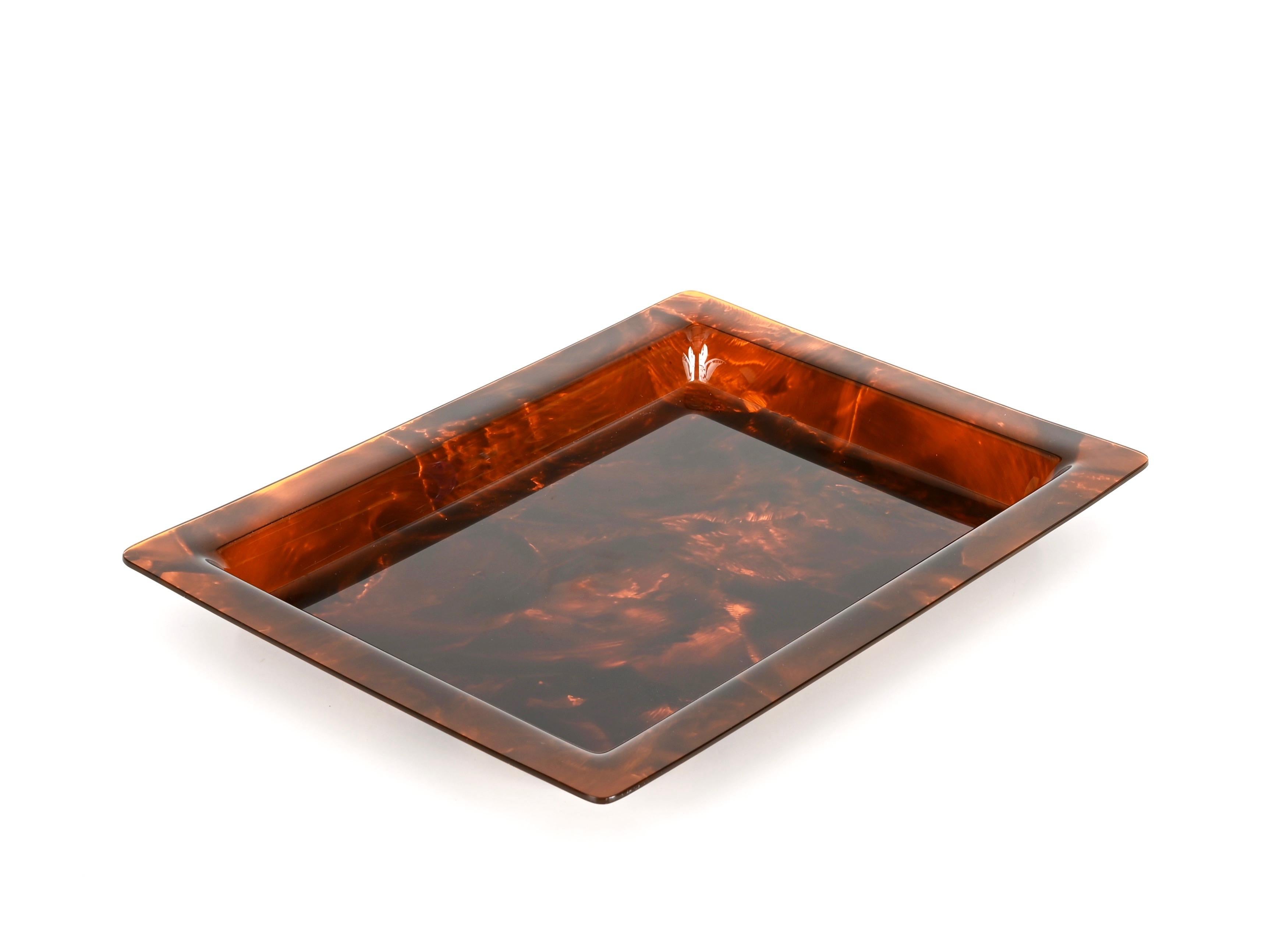 XX secolo Christian Dior Vassoio rettangolare in lucite effetto tartaruga, Italia anni '70 in vendita
