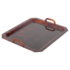 Vintage Christian Dior Rectangular Tortoiseshell Effect Lucite Serving Tray, Italy 1970s