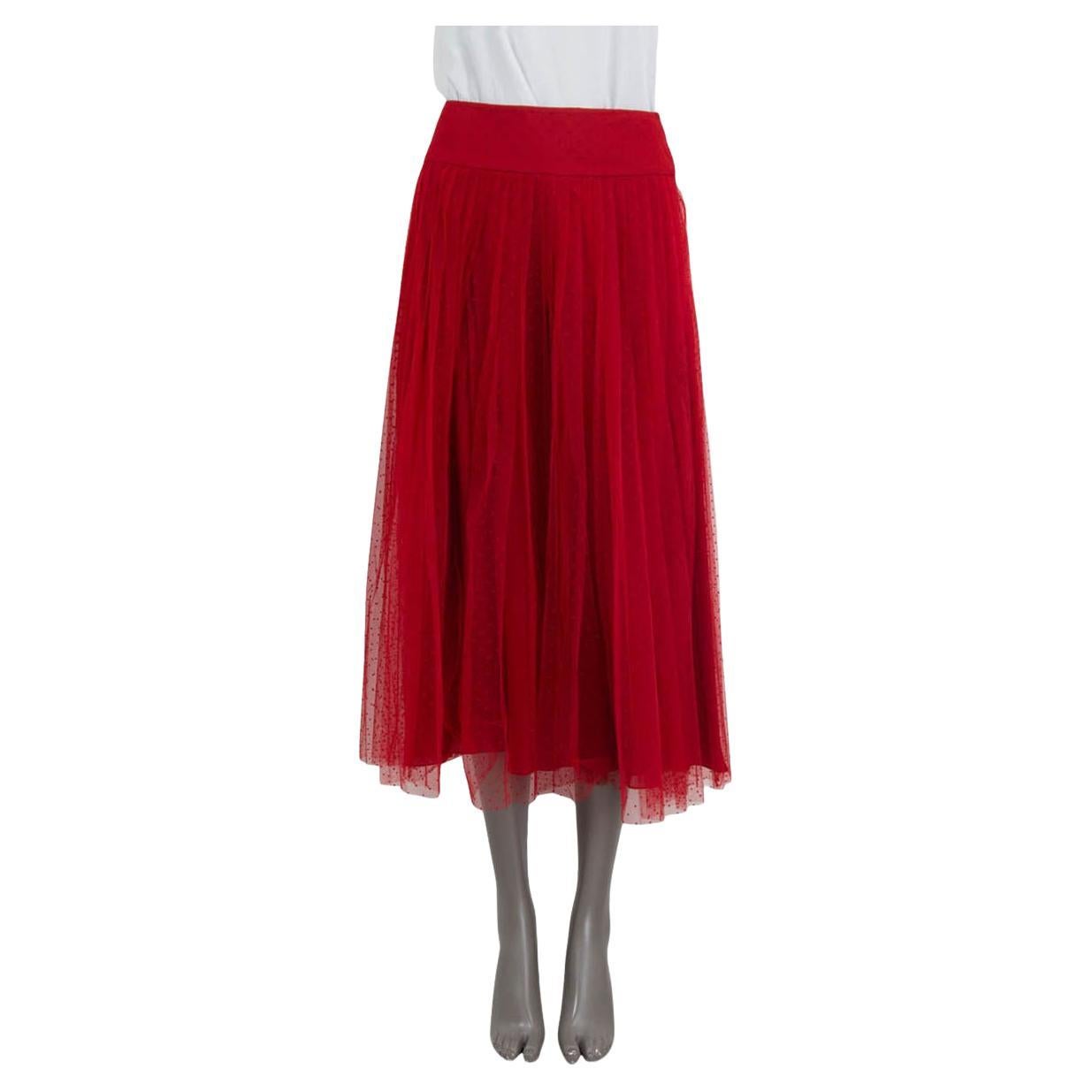 CHRISTIAN DIOR red 2017 PLEATED PLUMETIS TULLE MIDI Skirt S For Sale