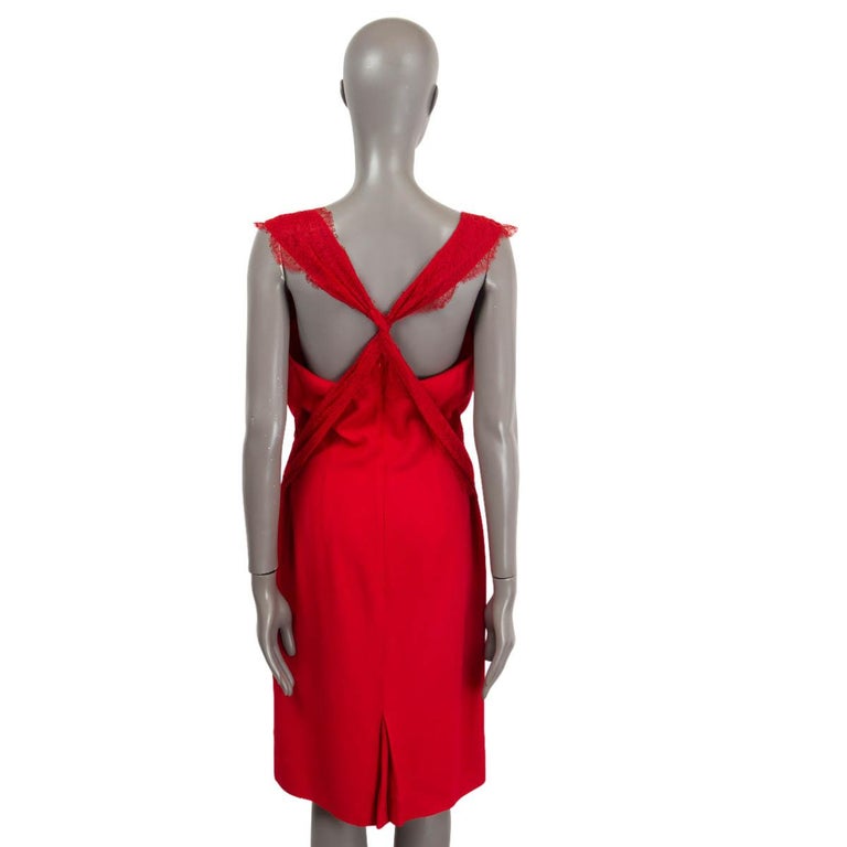CHRISTIAN DIOR red acetate LACE TRIM COCKTAIL Dress 40 M For Sale at