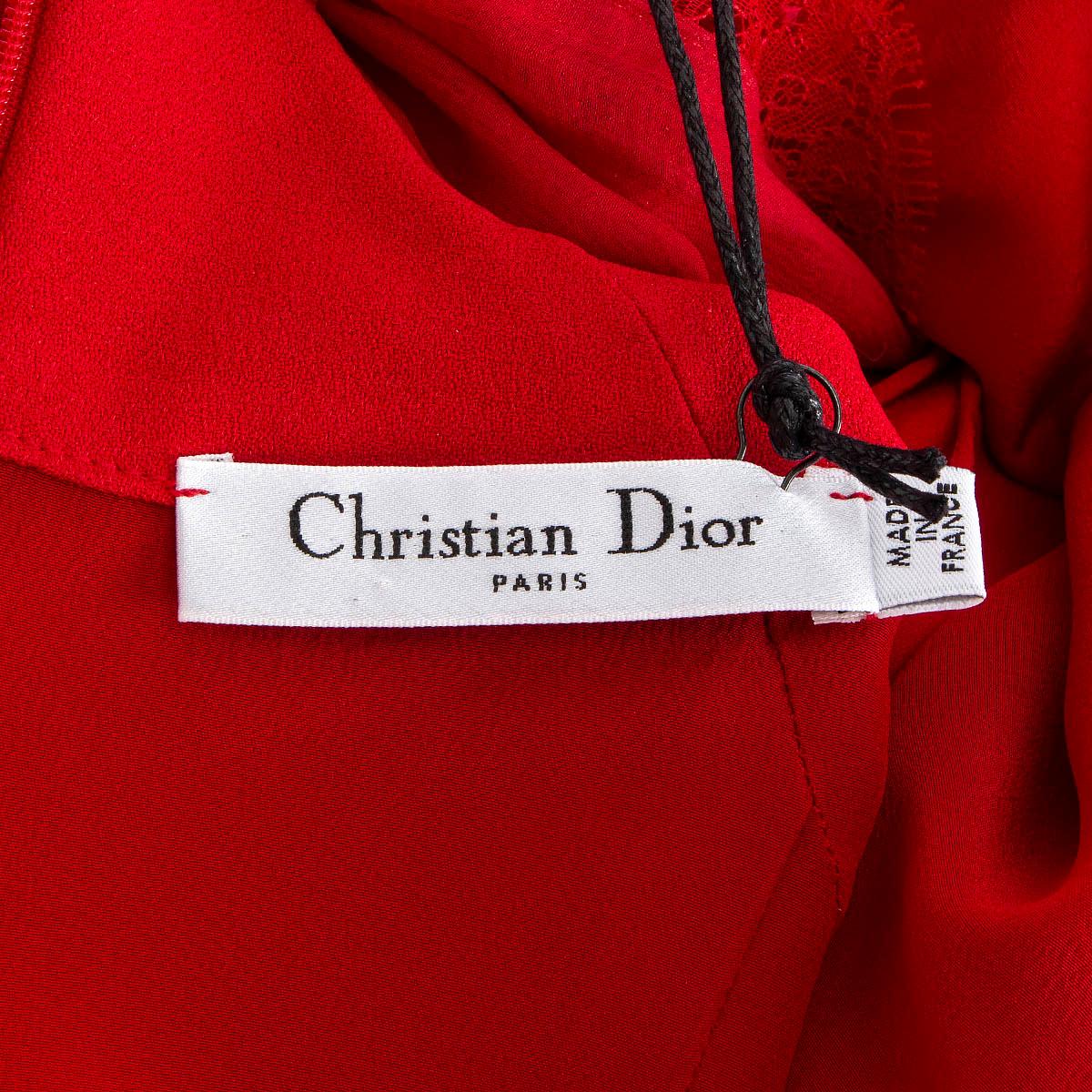 CHRISTIAN DIOR red acetate LACE TRIM COCKTAIL Dress 40 M For Sale 3