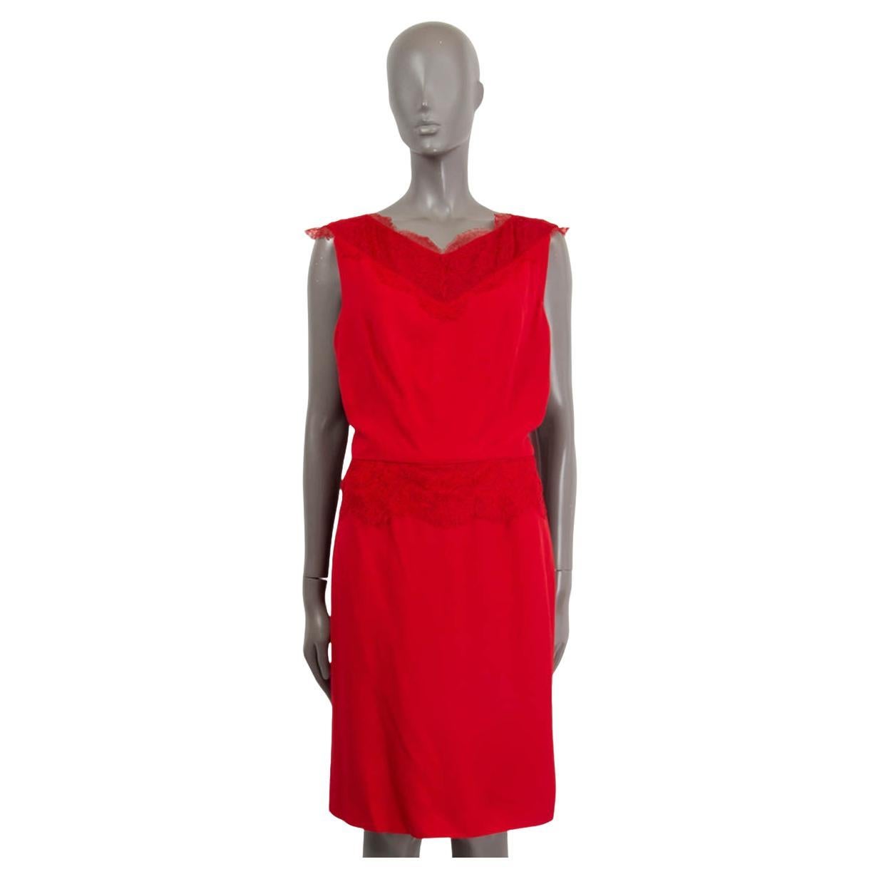 CHRISTIAN DIOR red acetate LACE TRIM COCKTAIL Dress 40 M