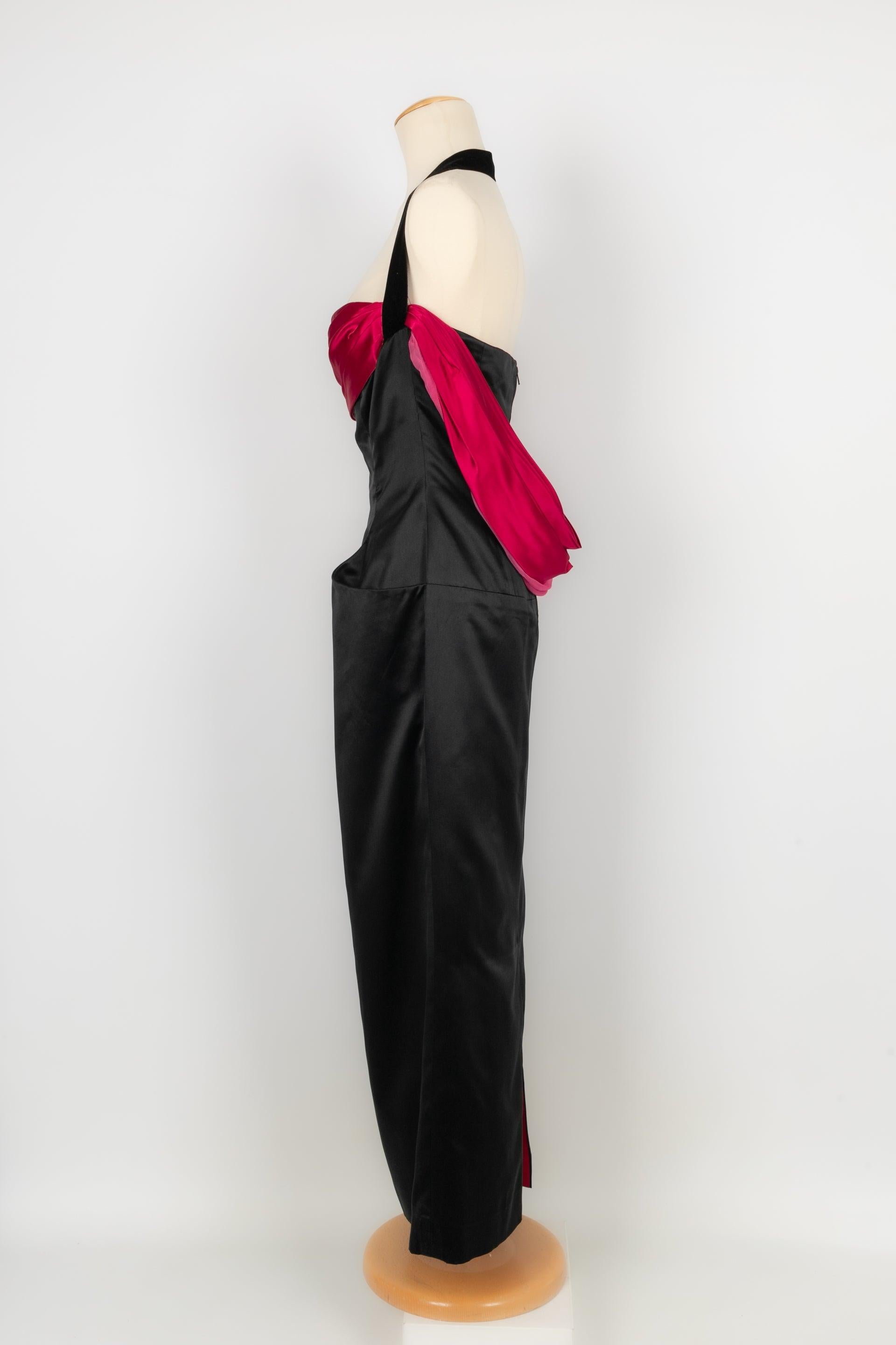 Women's Christian Dior Red and Black Silk Satin Long Dress For Sale