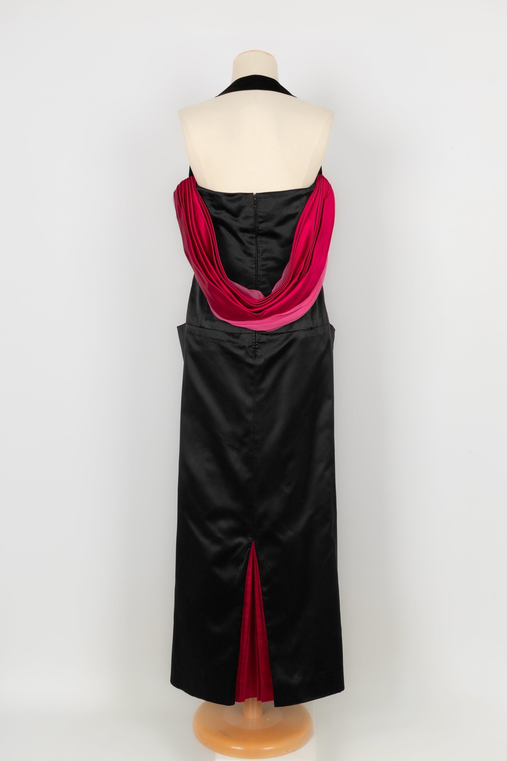 Robe longue en satin de soie rouge et noire Christian Dior Pour femmes en vente