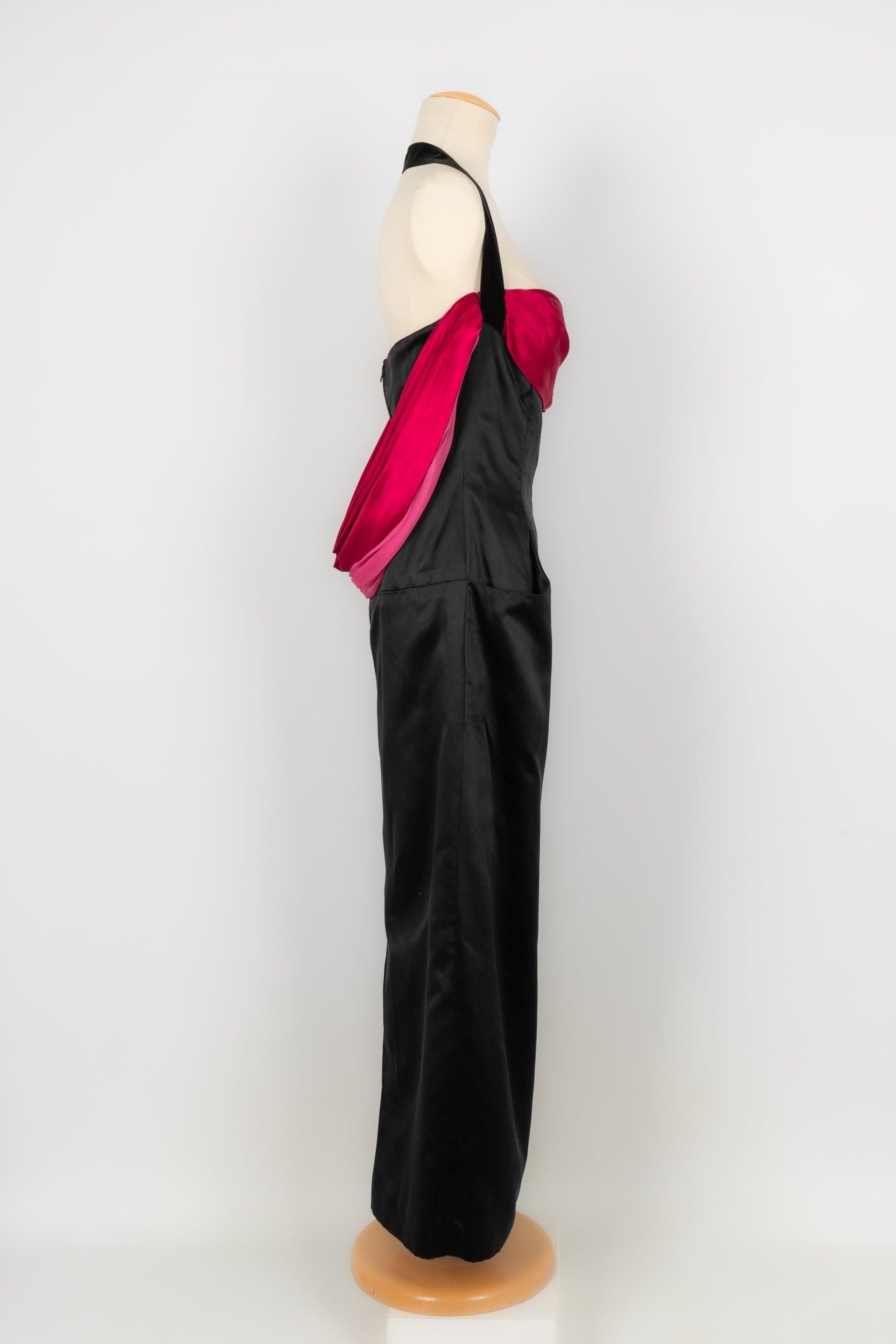 Robe longue en satin de soie rouge et noire Christian Dior en vente 1