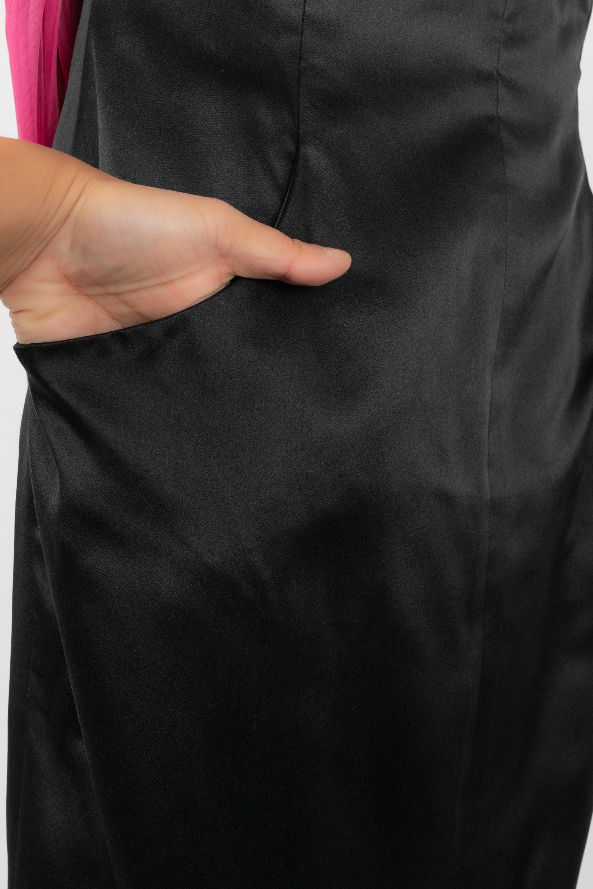 Robe longue en satin de soie rouge et noire Christian Dior en vente 2