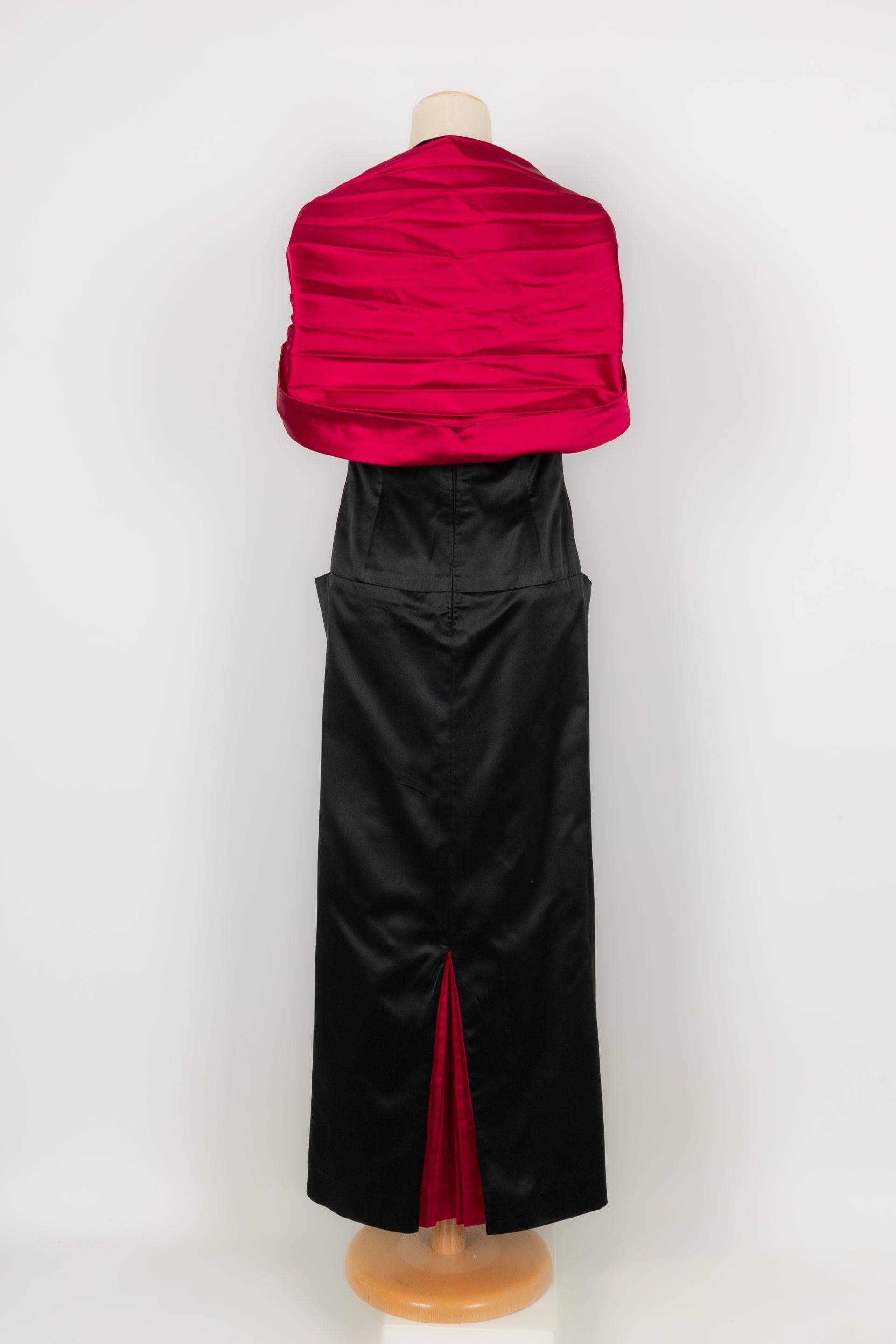 Christian Dior Red and Black Silk Satin Long Dress For Sale 4
