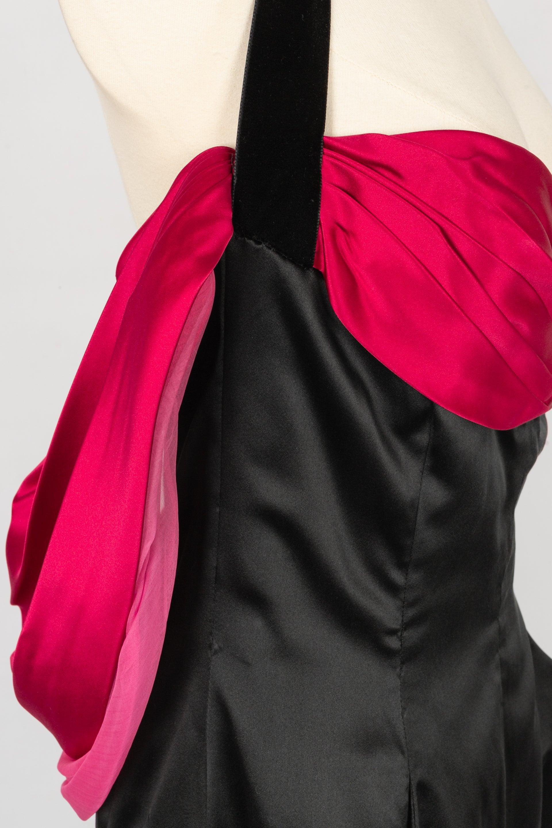 Christian Dior Red and Black Silk Satin Long Dress For Sale 5